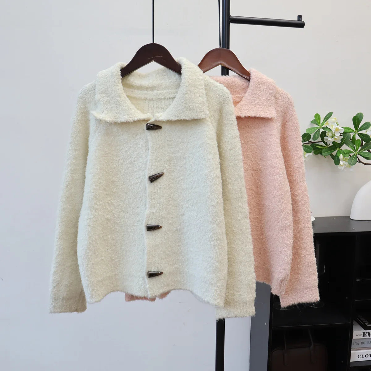 Women Coats Cardigan Sweaters Y2k Streetwear Turn Down Collar Full Sleeve Jumpers Elegant Splice Knit Open Stith Autumn Winter