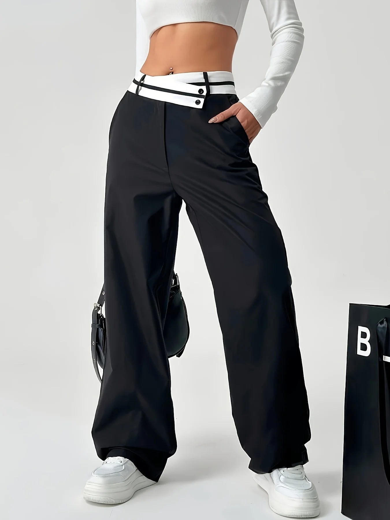 Women's Fashion High-Waisted Straight Elegant Pants Ladies Casual Solid Color Vintage Slimming Straight Leg Trousers
