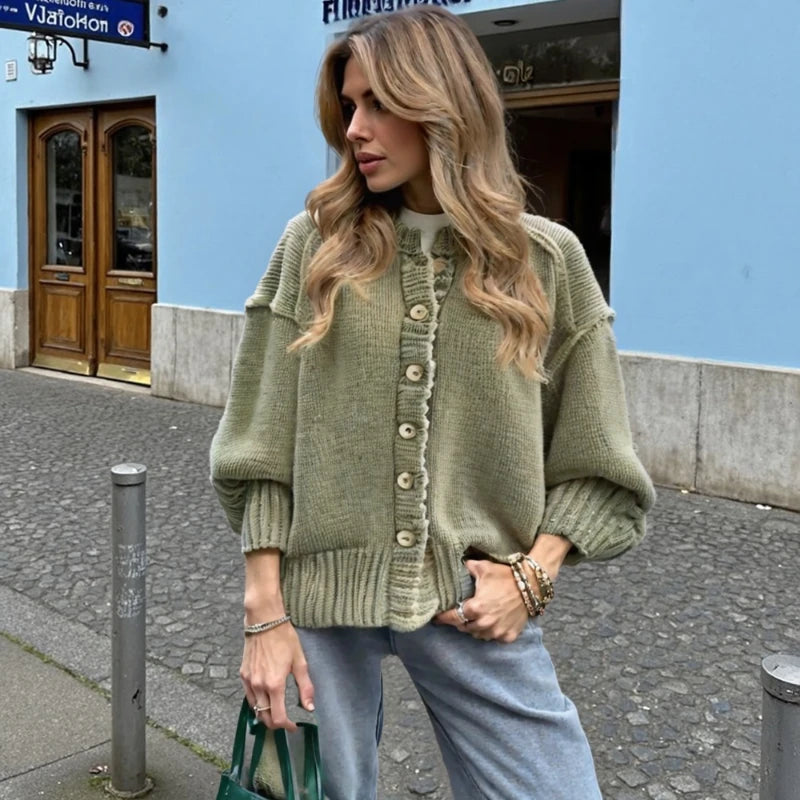 Autumn and Winter Fashion Women's New Women's Crew Neck Cardigan Sweater Casual Button Single-breasted Knitwear Top