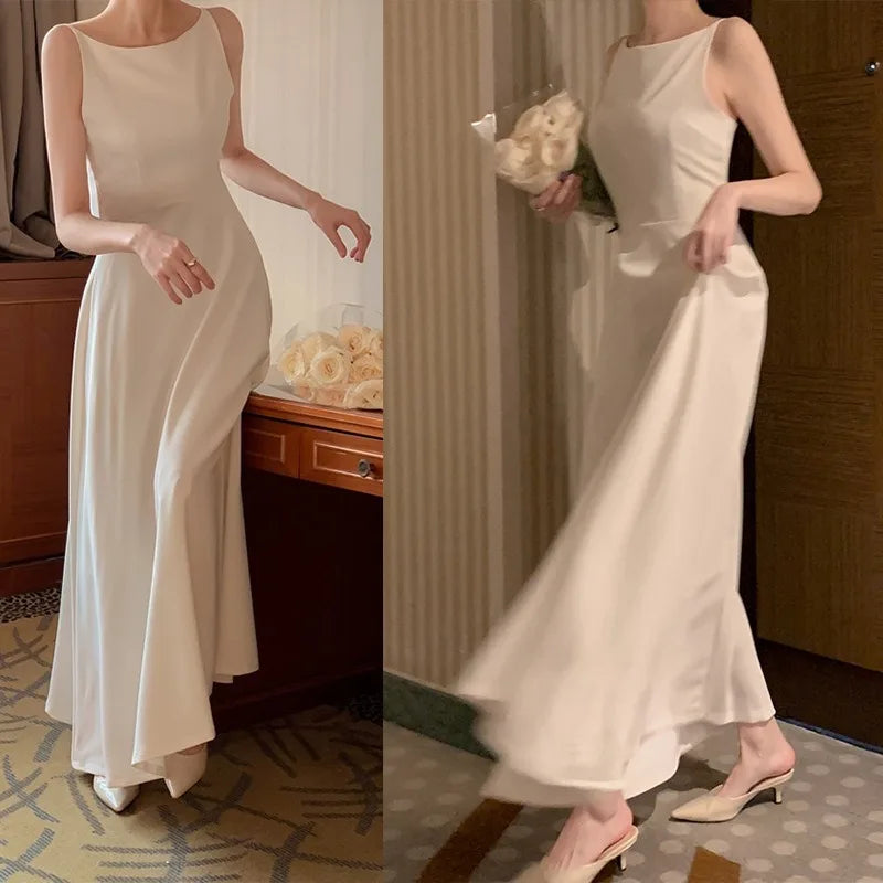 French Style Women Spaghetti Strap Midi Dresses Summer Elegant Party Female Clothes 2024 Y2k Korean Chic Sweet Dress Платье 원피스