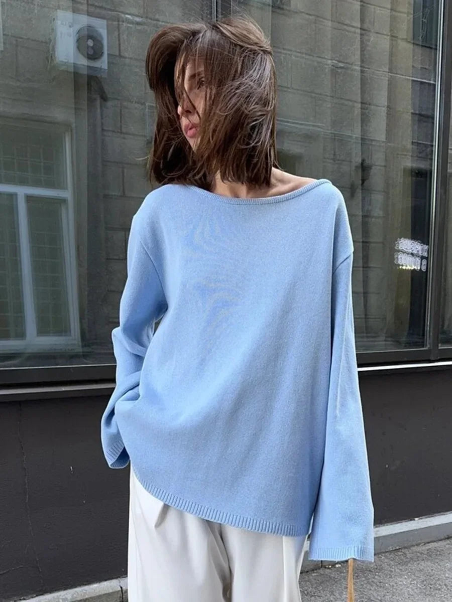 Wolfeel Autumn Winter New Women's Cotton Sweater Backless Design Loose Knit Pullover Jumper Fashionable Commuting Sweater