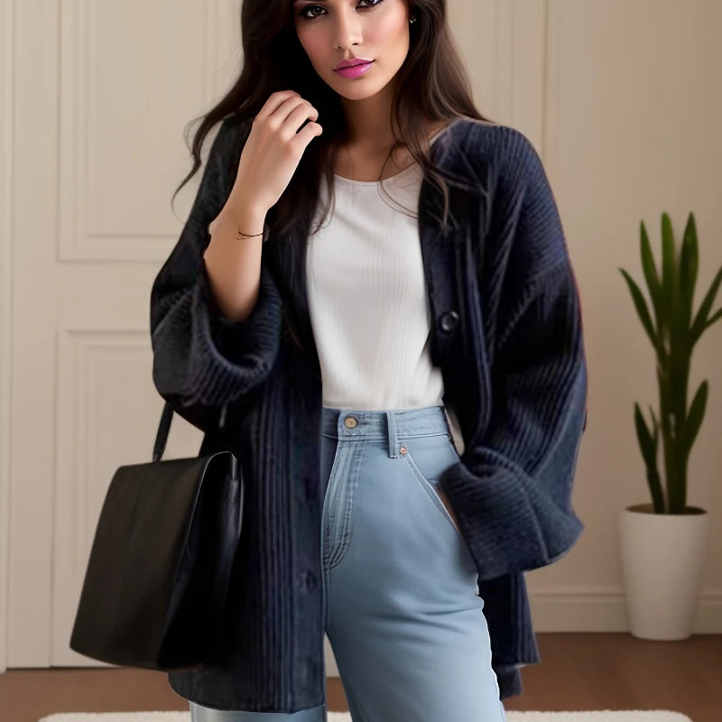 Women's New Fashion Cardigan Sweater Casual Solid Color V-neck Button Single-breasted Knitted Medium and Long Coat