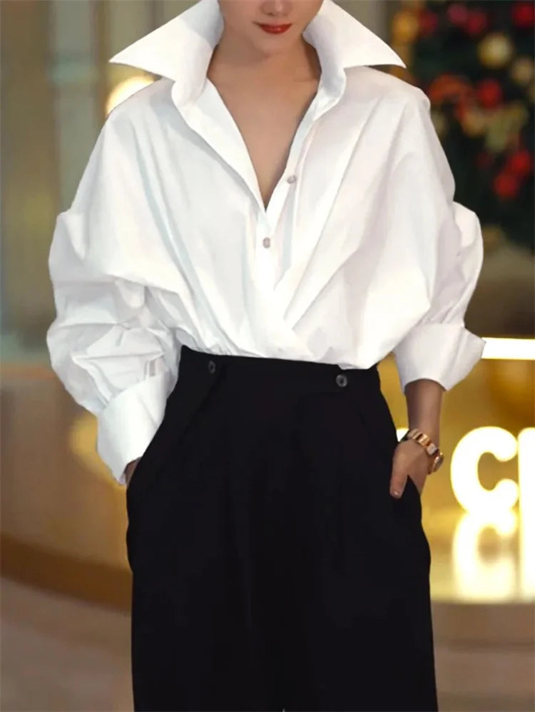 Uoozee White Shirts For Women 2025 New Long Sleeves Buttoned Solid Color Urban Casual Minimalist Lapel Blouses Women's Clothing