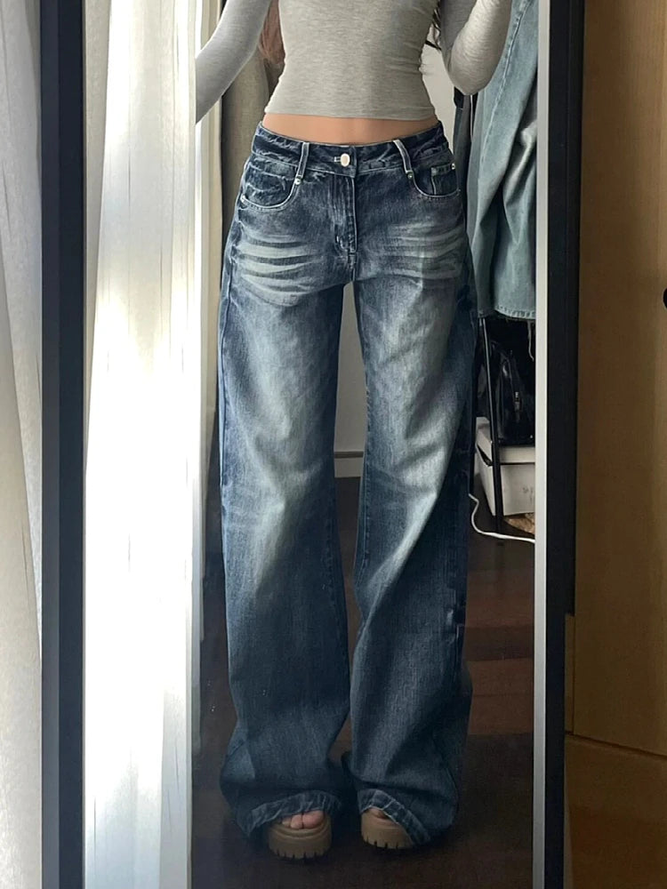 2025 Autumn Winter Women's Denim Pants Y2K Baggy Jean Japanese Cowboy Harajuku Vintage Mom Jeans Stacked Jeans Classical New