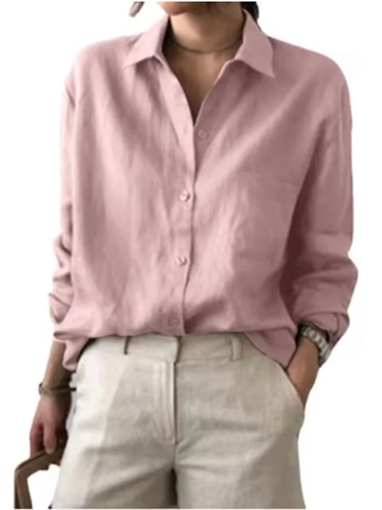 Fashionable Classic Long Sleeved Lapel Button Up Women's Shirt Daily Office Artistic Retro Style Autumn Top