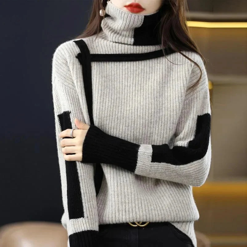 Women Sweater Autumn Winter Turtleneck Warm Knitwear Korean Casual Solid Bottoming Shirt Fashion Knit Pullovers Brown Sweater