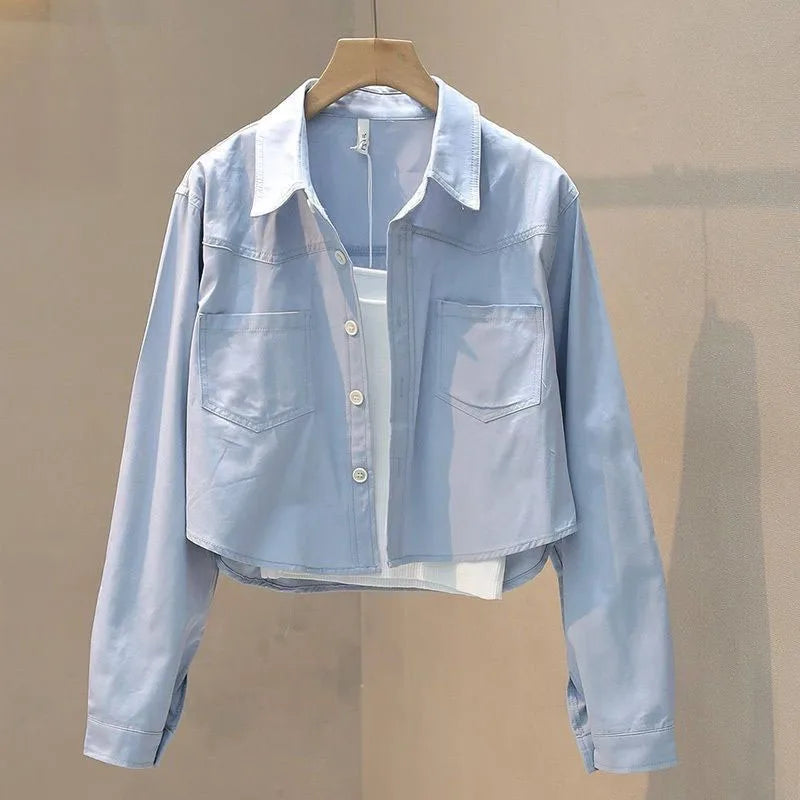 Women's Spring Summer Loose Cropped Blouses 2025 New Long Sleeve Thin Casual Coats Female Korean Fashion Streetwear Blusas Tops